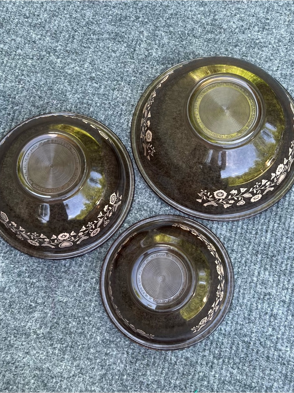 Vintage Pyrex Amber Festive Harvest Nesting Mixing Bowls Set Of 3 - Picture 5 of 5